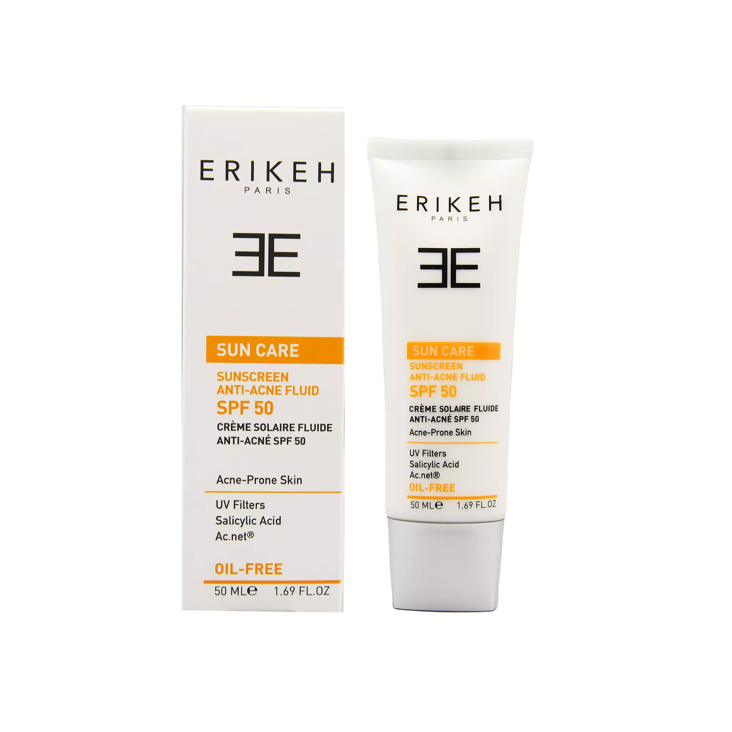 فلوئید ضد آفتاب و ضد جوش بی رنگ اریکه SUN CARE SPF50 ANTI-ACNE ULTRA FLUID OILY SKIN ERIKEH