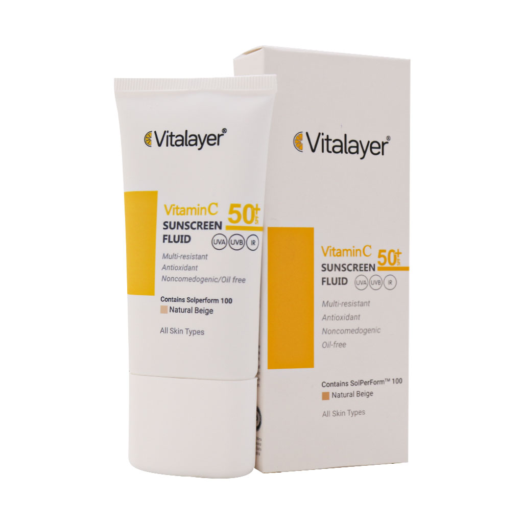 فلوئید ضد آفتاب حاوی ویتامین c ویتالیر بی رنگ VITAMIN C SPF 50+ SUNSCREEN FLUID INVISIBLE VITALAYER