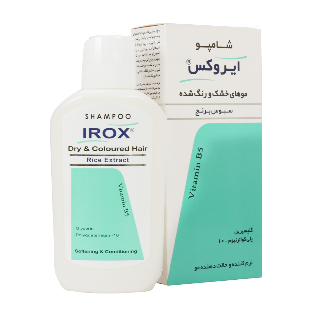 شامپو موهای خشک و رنگ شده سبوس برنج ایروکس DRY AND COLOURED HAIR RICE EXTRACT SHAMPOO IROX