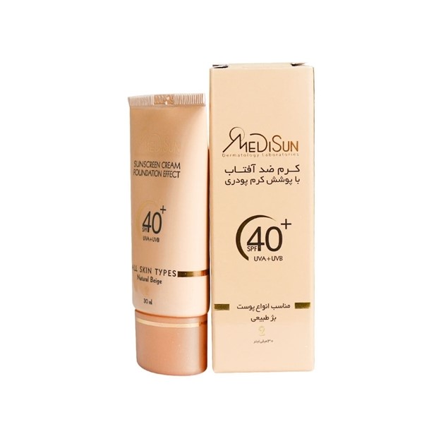 کرم ضد آفتاب SPF 40 با پوشش کرم پودری مناسب انواع پوست بژ طبیعی مدیسان MEDISUN TINTED SUNSCREEN CREAM ALL SKINS SPF40
