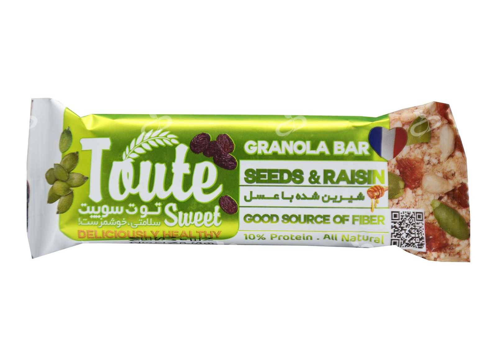 گرانولا بار فشرده جو پرک با کشمش و مغز دانه های خوراکی توت سوییت Granola Bar Seeds & Raisin Toute Sweet