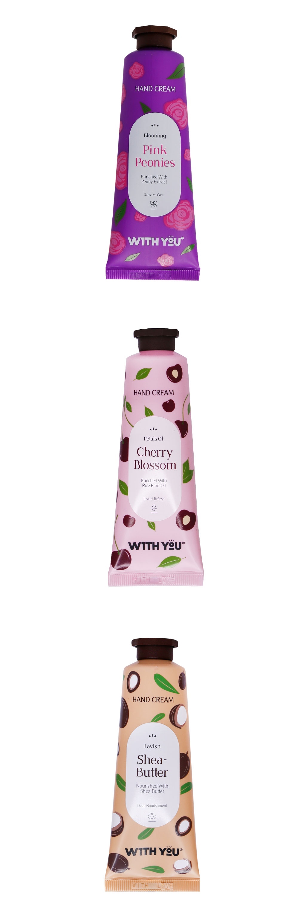 کرم دست گل پیونی و شکوفه گیلاس و شی باتر ویت یو  With You Pink Peonies and Cherry Blossom